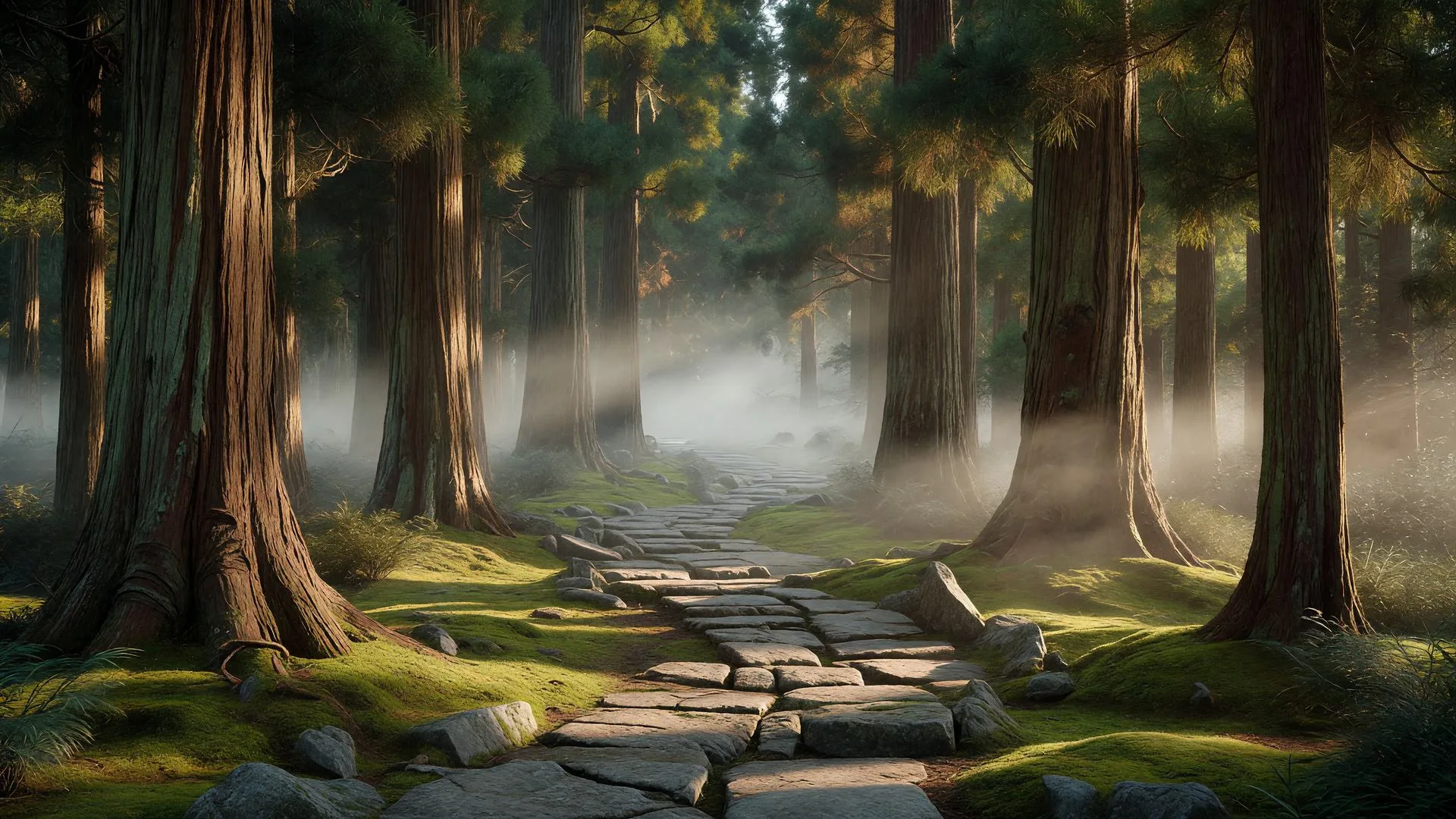 霧に包まれた朝の小径 — misty morning trail