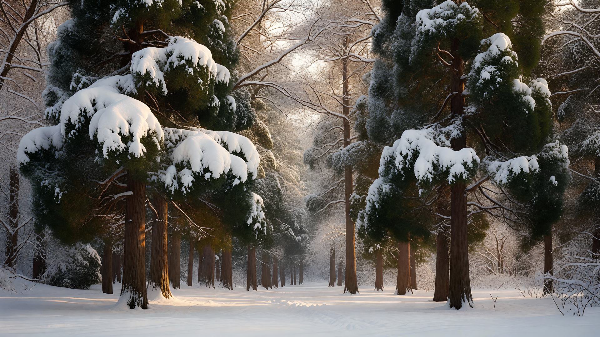 雪化粧の杉の森 — winter snow dusted cedars